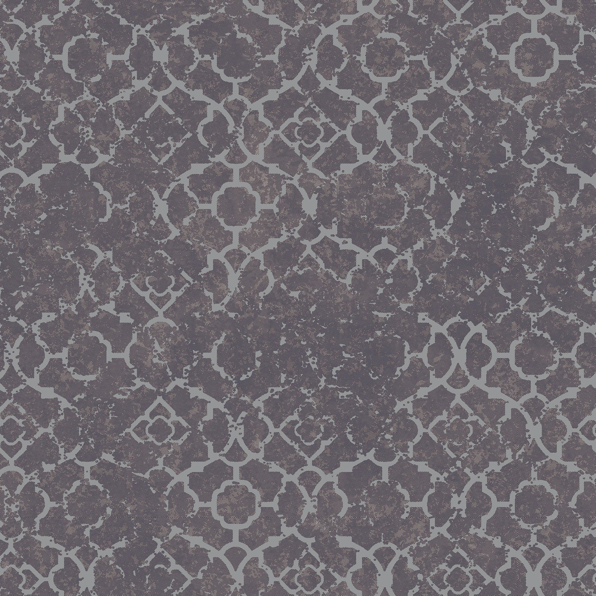 Emporium Aged Quartrefoil Wallpaper - Purple / Silver - Galerie - DWP0246 - 01 - Premier Wallcovering
