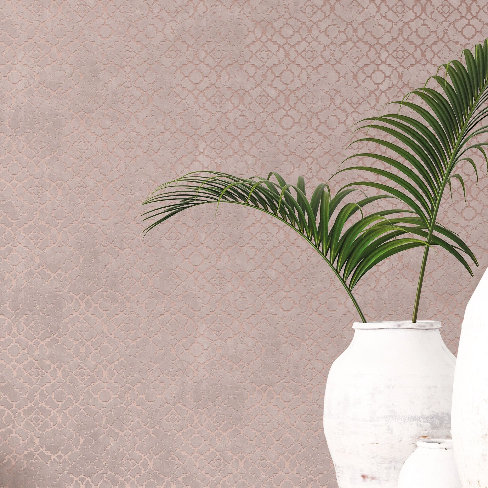 Emporium Aged Quartrefoil Wallpaper - Pink / Rose Gold - Galerie - DWP0246 - 04 - Premier Wallcovering