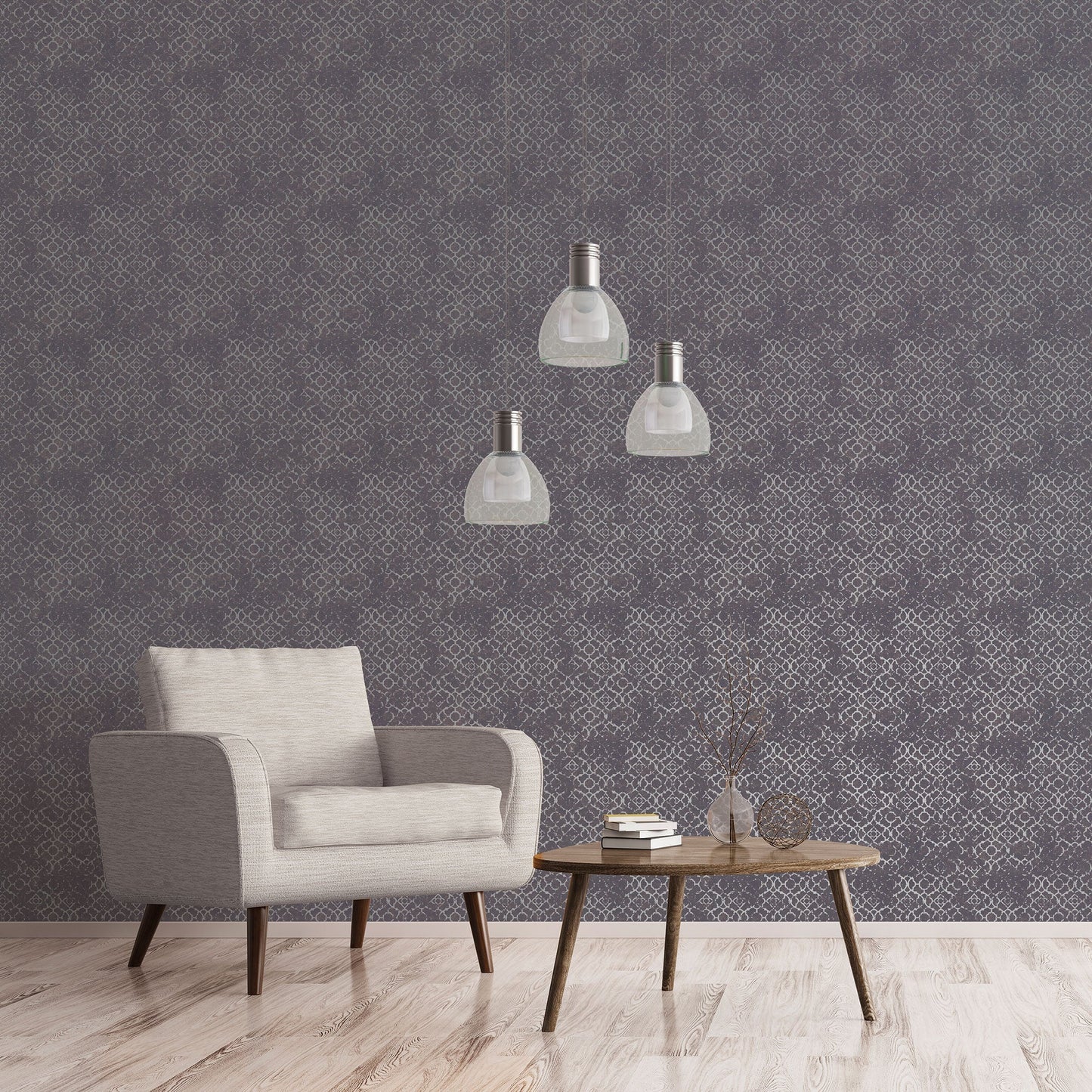 Emporium Aged Quartrefoil Wallpaper - Purple / Silver - Galerie - DWP0246 - 01 - Premier Wallcovering