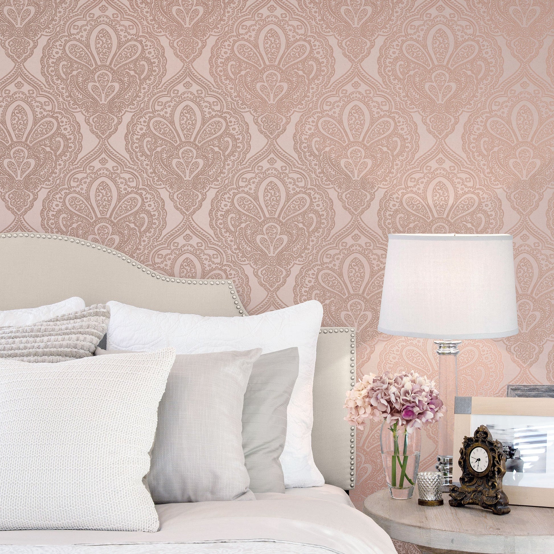 Emporium Mehndi Damask Wallpaper - Pink / Rose Gold - Galerie - DWP0247 - 04 - Premier Wallcovering