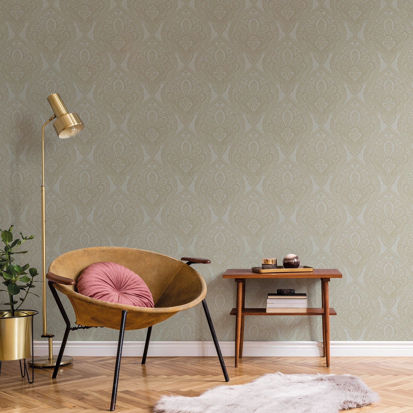 Emporium Mehndi Damask Wallpaper - Grey / Gold - Galerie - DWP0247 - 06 - Premier Wallcovering