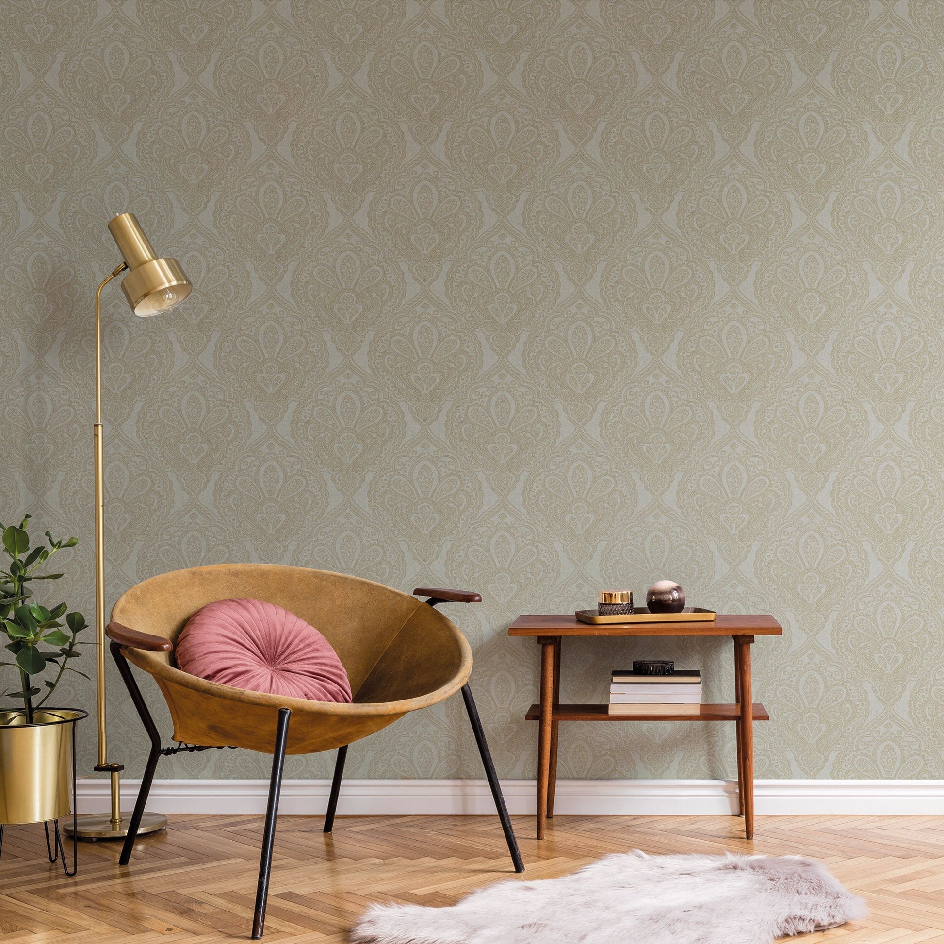 Emporium Mehndi Damask Wallpaper - Grey / Gold - Galerie - DWP0247 - 06 - Premier Wallcovering