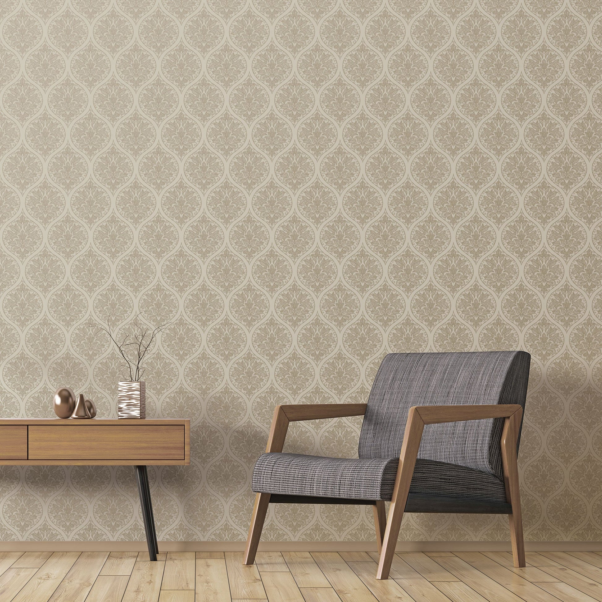 Emporium Ogee Wallpaper - Cream / Gold - Galerie - 7003 - Premier Wallcovering
