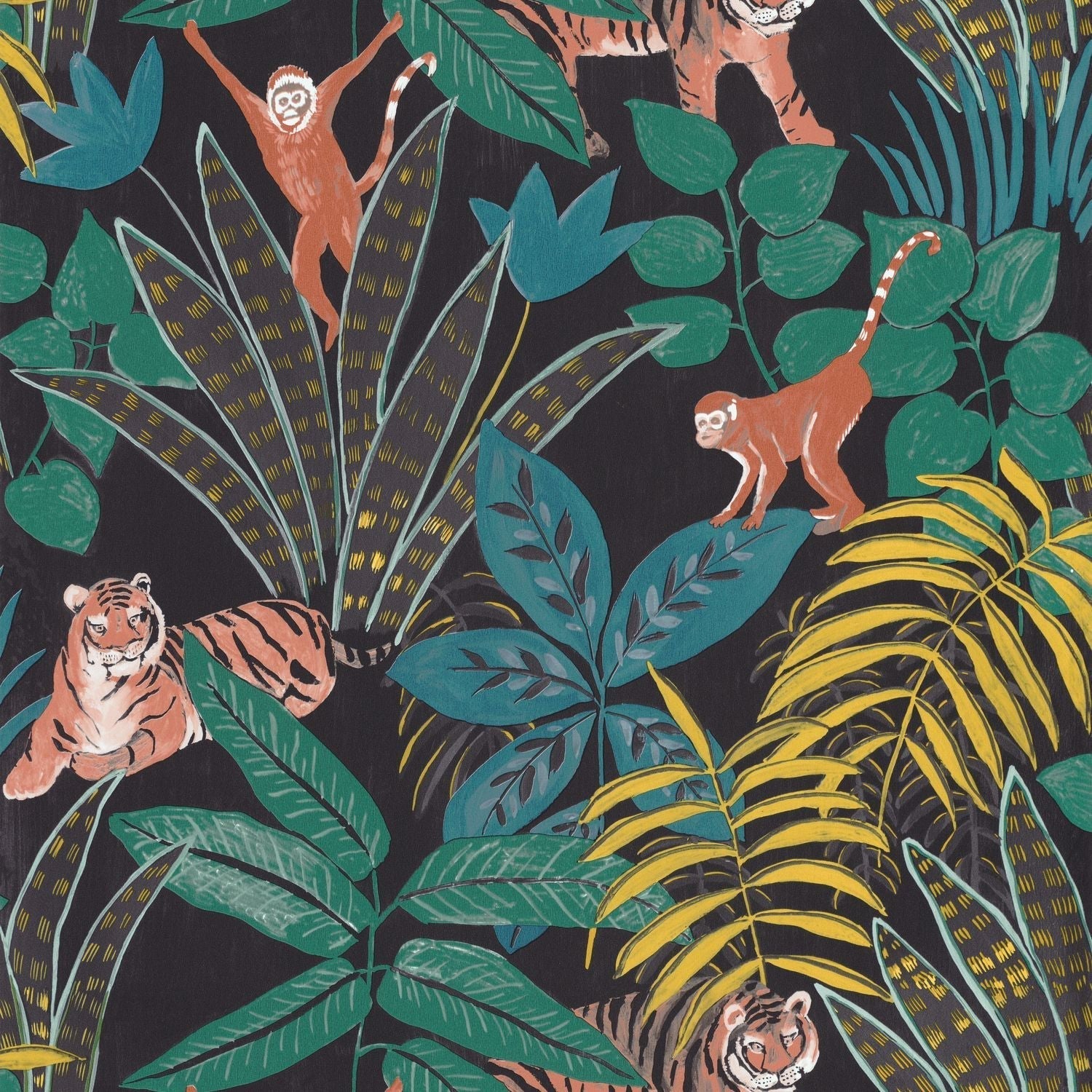 Escapade Aventure Wallpaper - Noir Jaune Vert - Caselio - 102319704