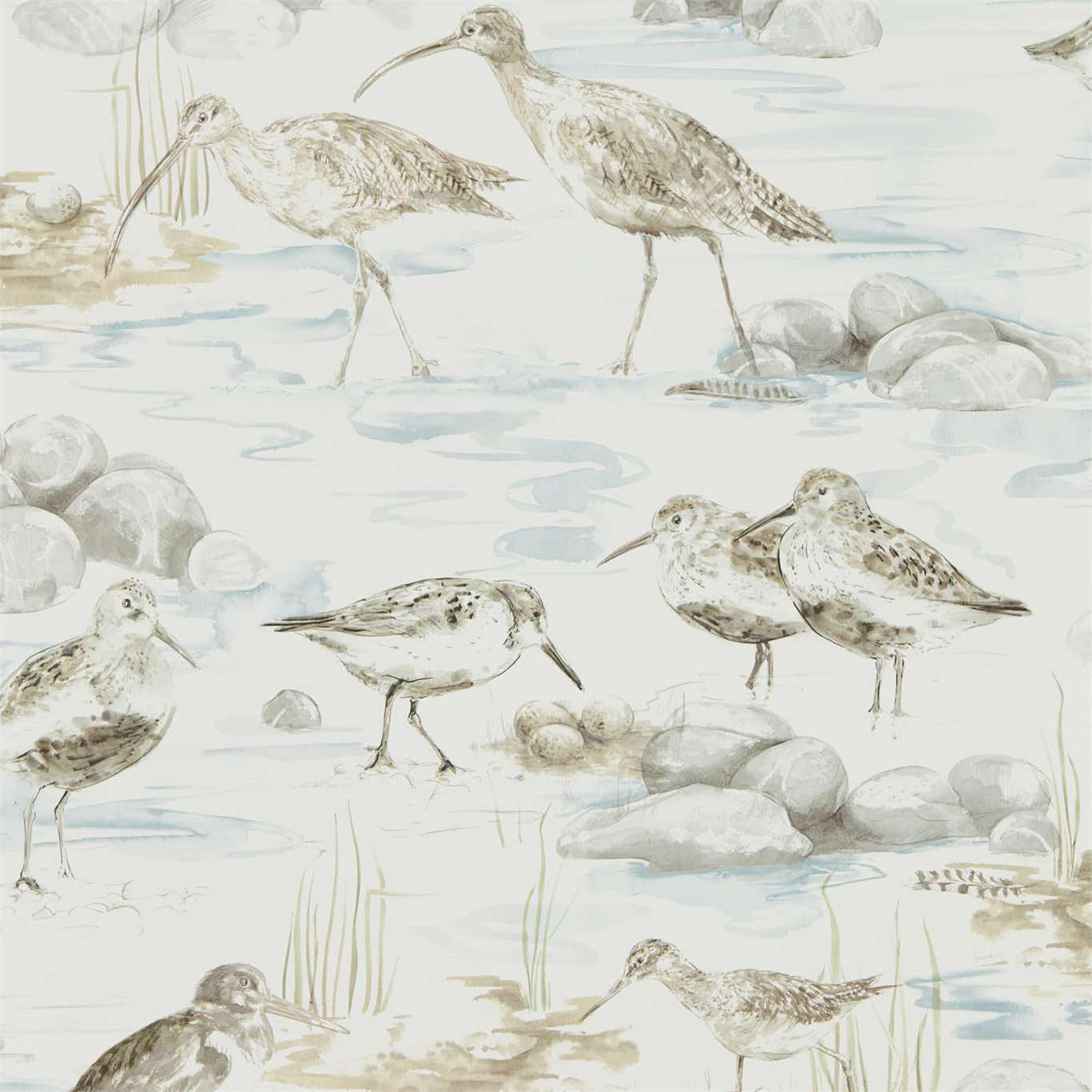 Estuary Birds Wallpaper - Blue/Grey - Sanderson - DEBB216492