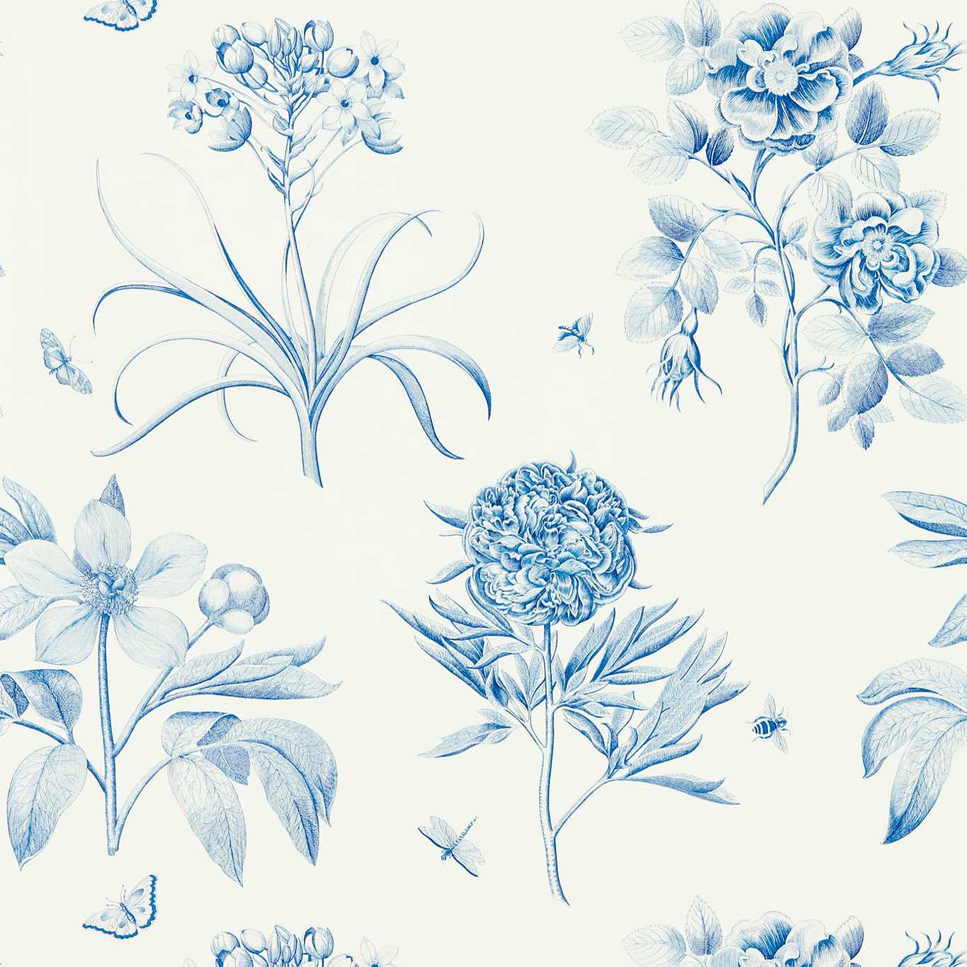 Etchings & Roses Wallpaper - China Blue - DOSW217052 - Sanderson