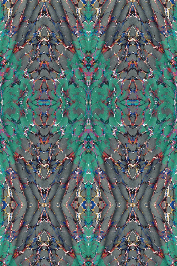 Ex Libris Wallpaper - Teal on Charcoal - Timorous Beasties - ROR/XLIB/PRL/05 - Premier Wallcovering