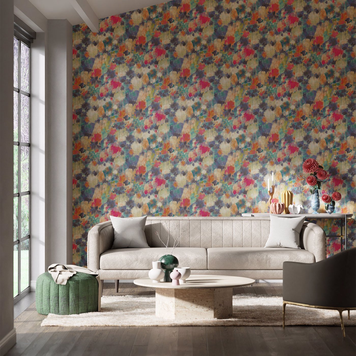 Exuberance Wallpaper - Coral/Turquoise - Harlequin - HSTO111476