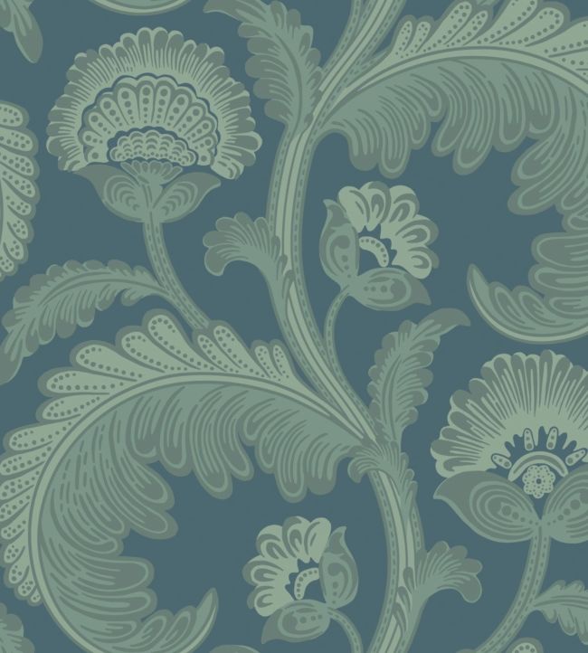 Fanfare Flock Wallpaper - Duck Egg on Dark Petrol - 116/7026 - Cole & Son - Premier Wallcovering