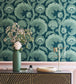 Fanfare Flock Wallpaper - Duck Egg on Dark Petrol - 116/7026 - Cole & Son - Premier Wallcovering