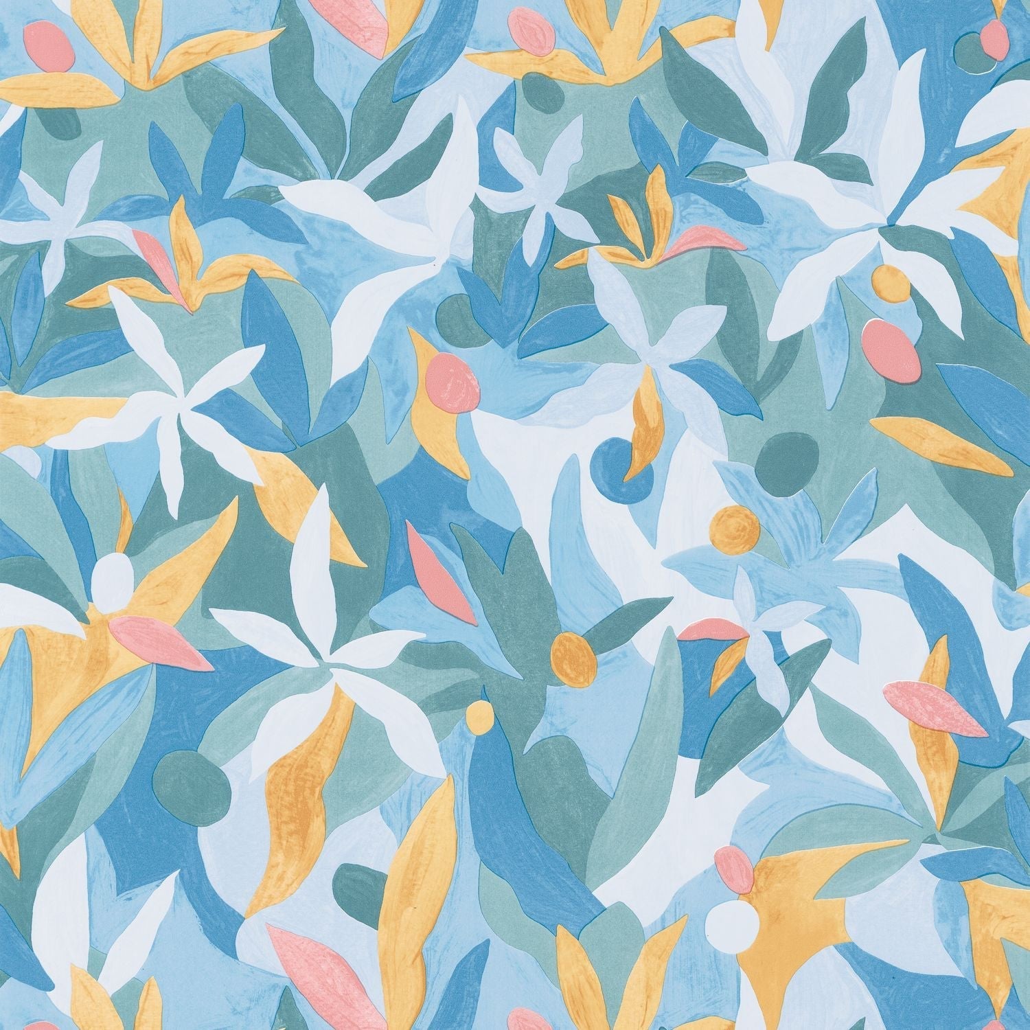 Fauve Wallpaper - Bleu Cobalt/ Jaune/ Corail - Caselio - 102166114
