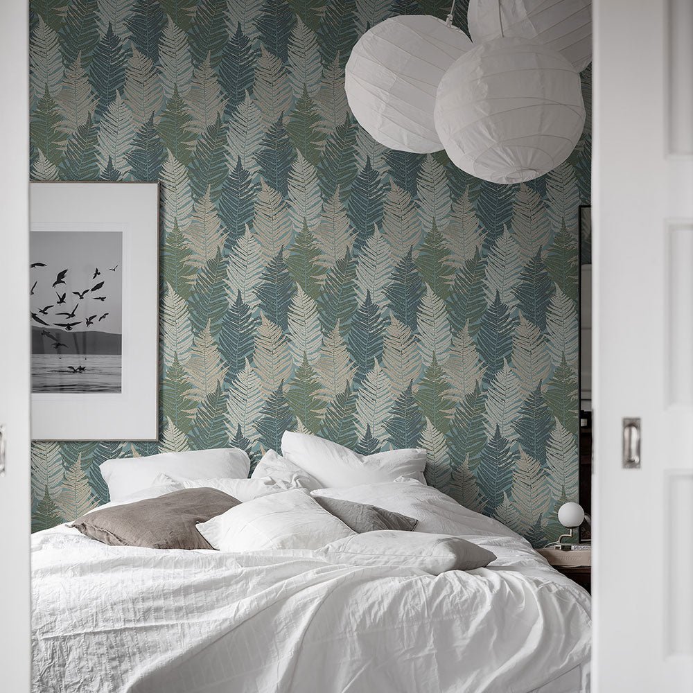 Fern Forest Wallpaper - Blue - Green and Beige - Boråstapeter - 1162 - Premier Wallcovering