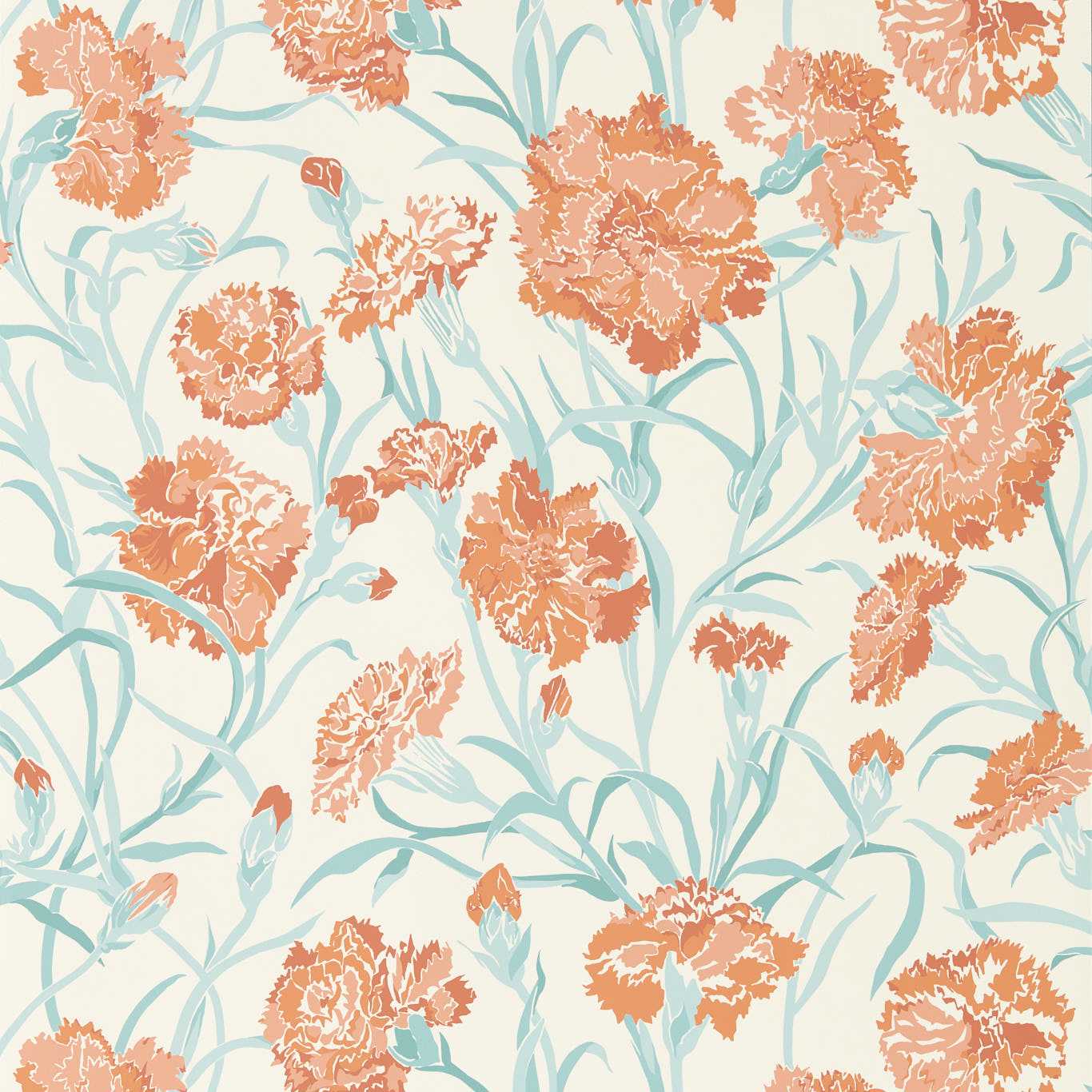 Fleur de Joie Wallpaper - Paprika/Aqua/Soft Focus - Harlequin - HRTW113132