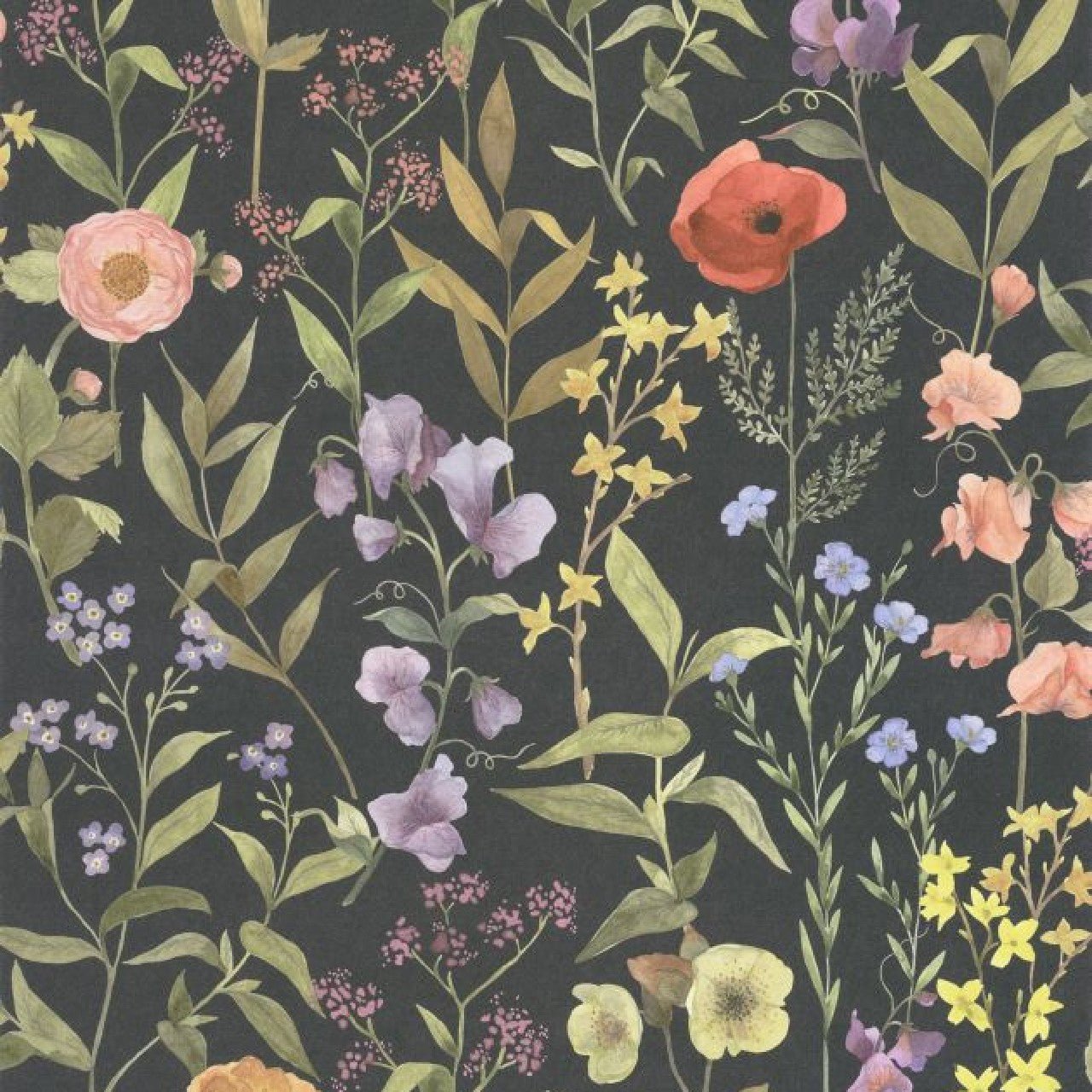 Fleurs des Champs Gardens Wallpaper - Noir Fusain - Casadeco - 87659456 - Premier Wallcovering