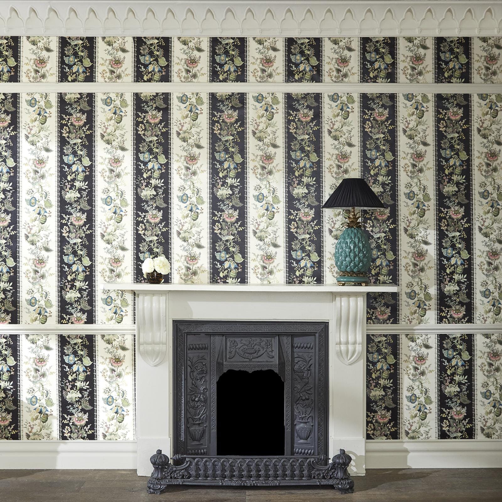 Flora Fantasia Stripe Wallpaper - Noir - House of Hackney - 1-WA-FLF-DI-STR-XXX-004