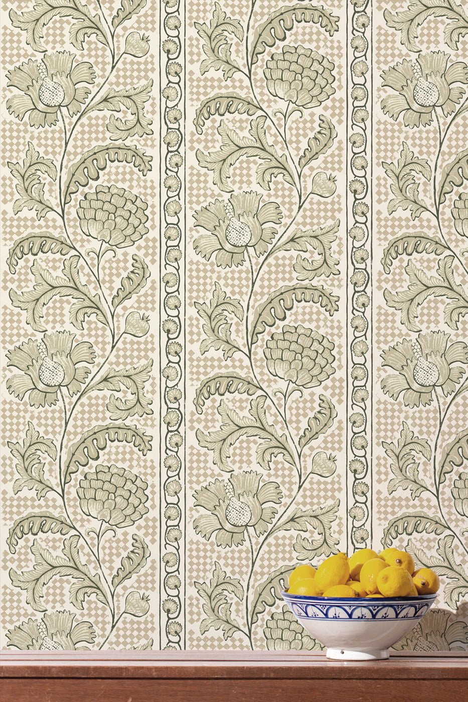 Floral Check Wallpaper - Maitland Green and Cotswold White - Josephine Munsey - JMW-102811 - Premier Wallcovering