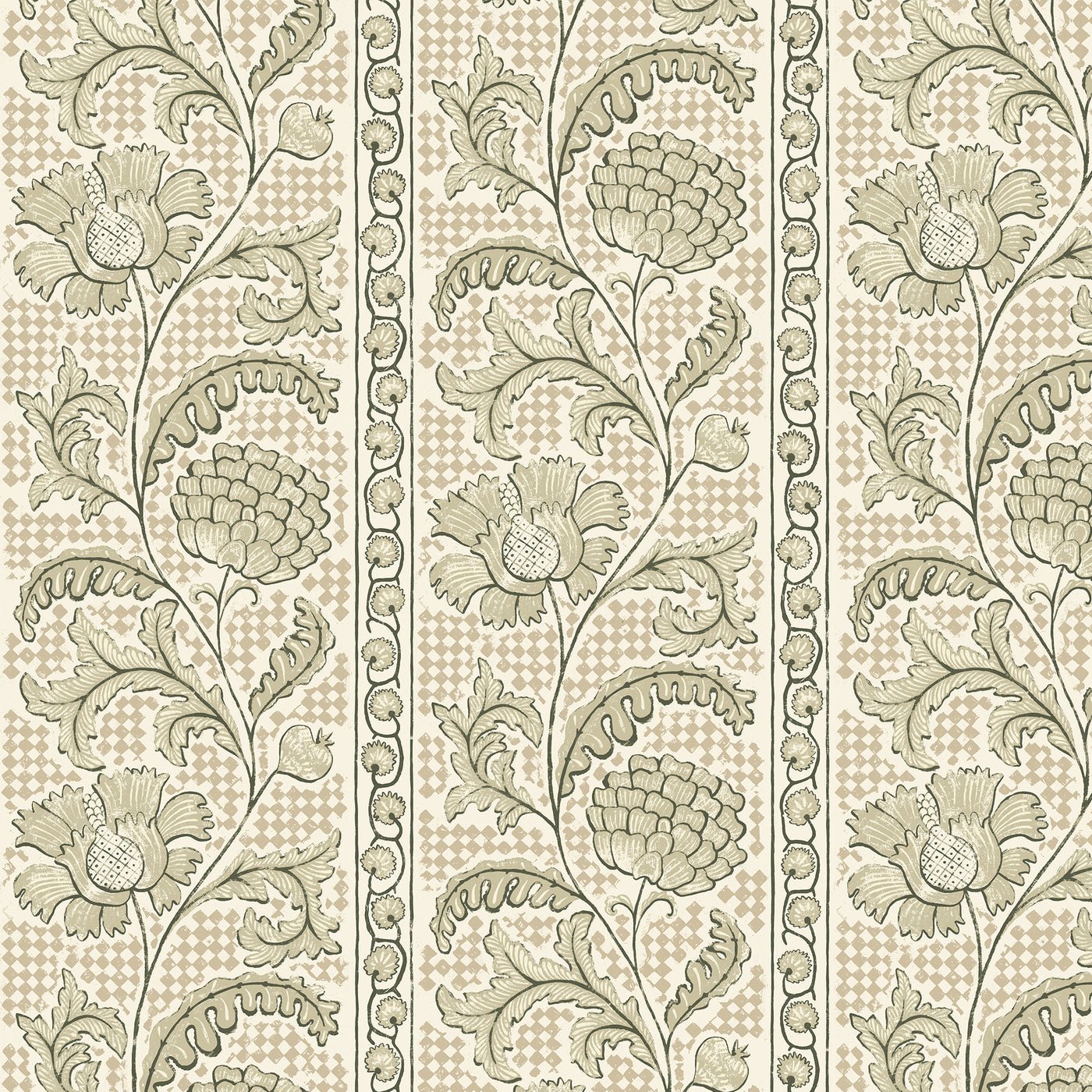 Floral Check Wallpaper - Maitland Green and Cotswold White - Josephine Munsey - JMW-102811 - Premier Wallcovering
