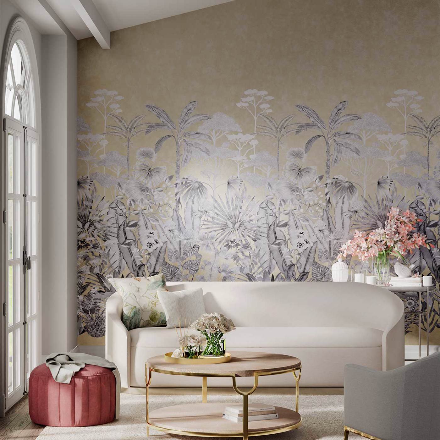 Floreana Wallpaper - Gilt/Black Earth/ Tranquility - Harlequin - HTEW112778