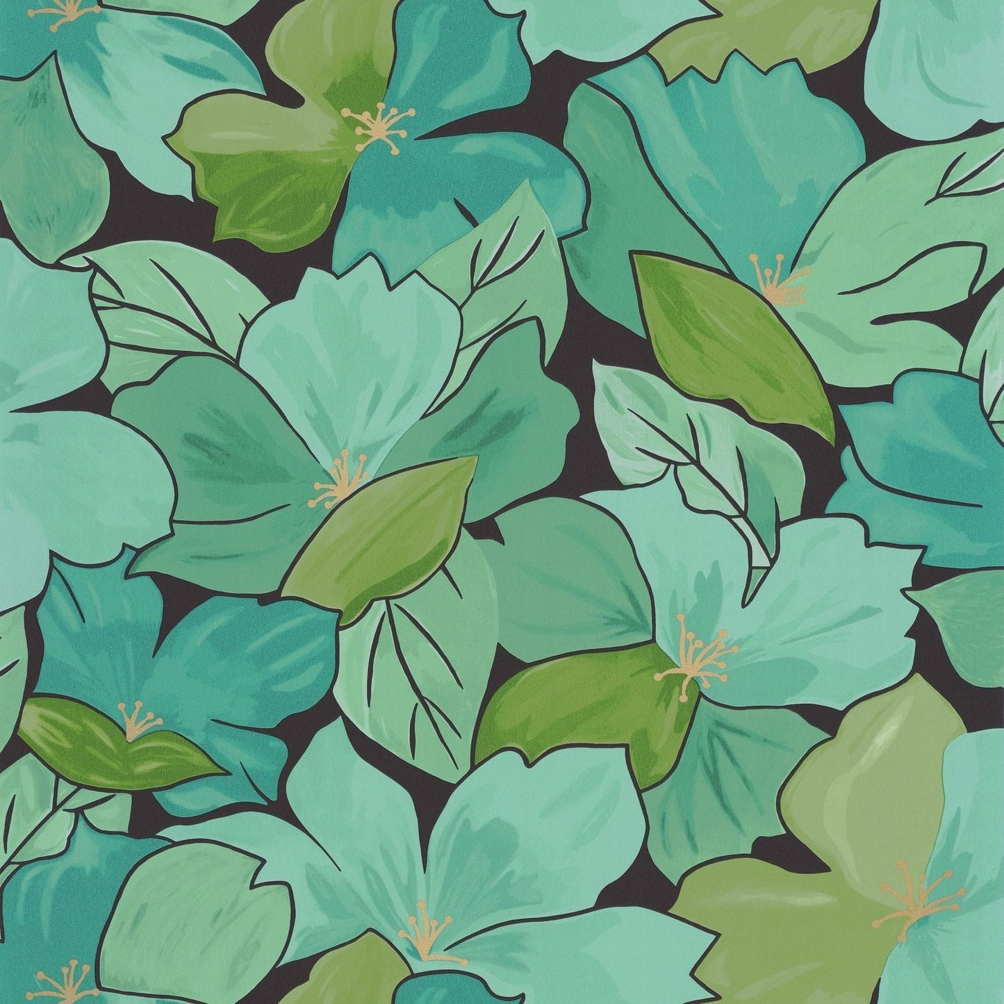 Flower Power August Wallpaper - Vert Emeraude - Caselio - 101887124