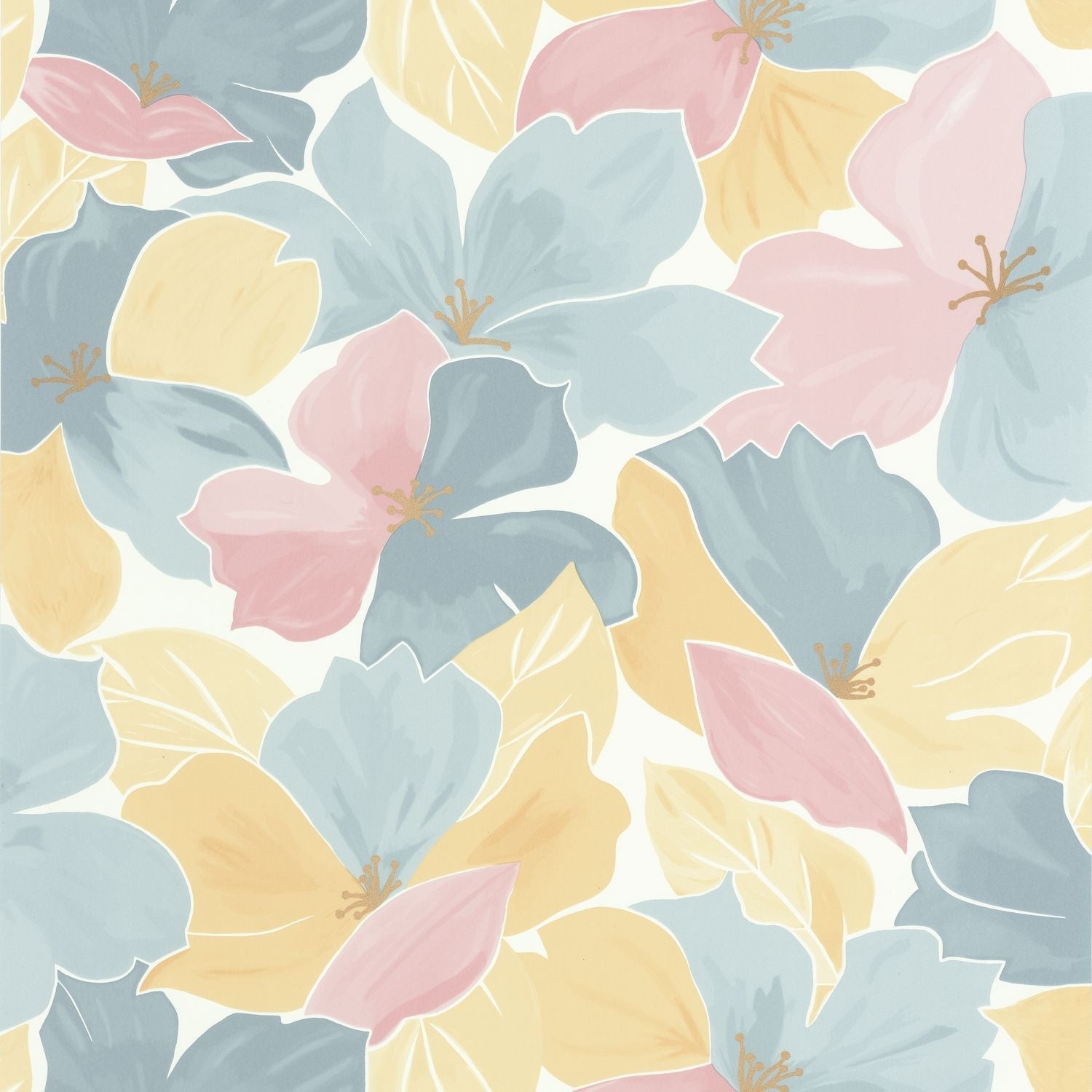Flower Power August Wallpaper - Bleu Rose - Caselio - 101886042