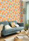 Flower Power August Wallpaper - Vert D'eau Ocre Corail - Caselio - 101887023