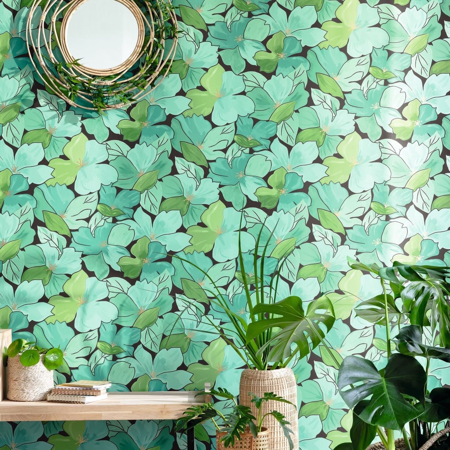 Flower Power August Wallpaper - Vert Emeraude - Caselio - 101887124