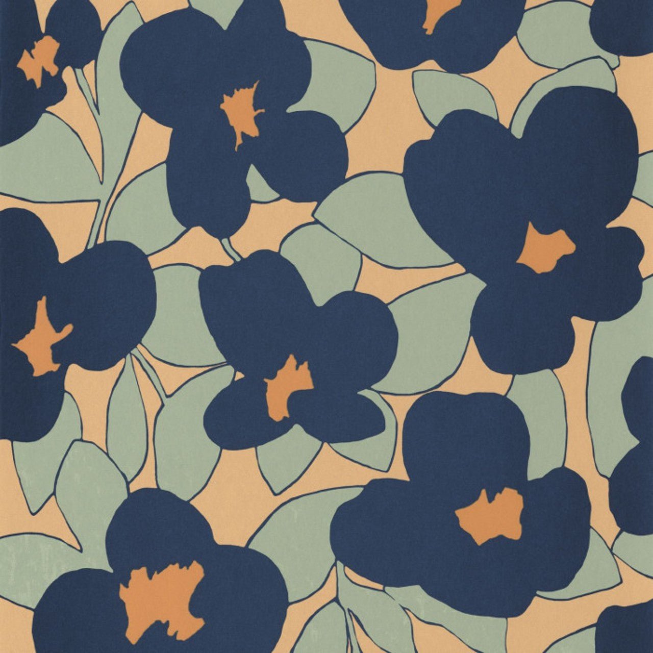 Flower Power Iconic Wallpaper - Bleu Marine - Casadeco - 88393101 - Premier Wallcovering