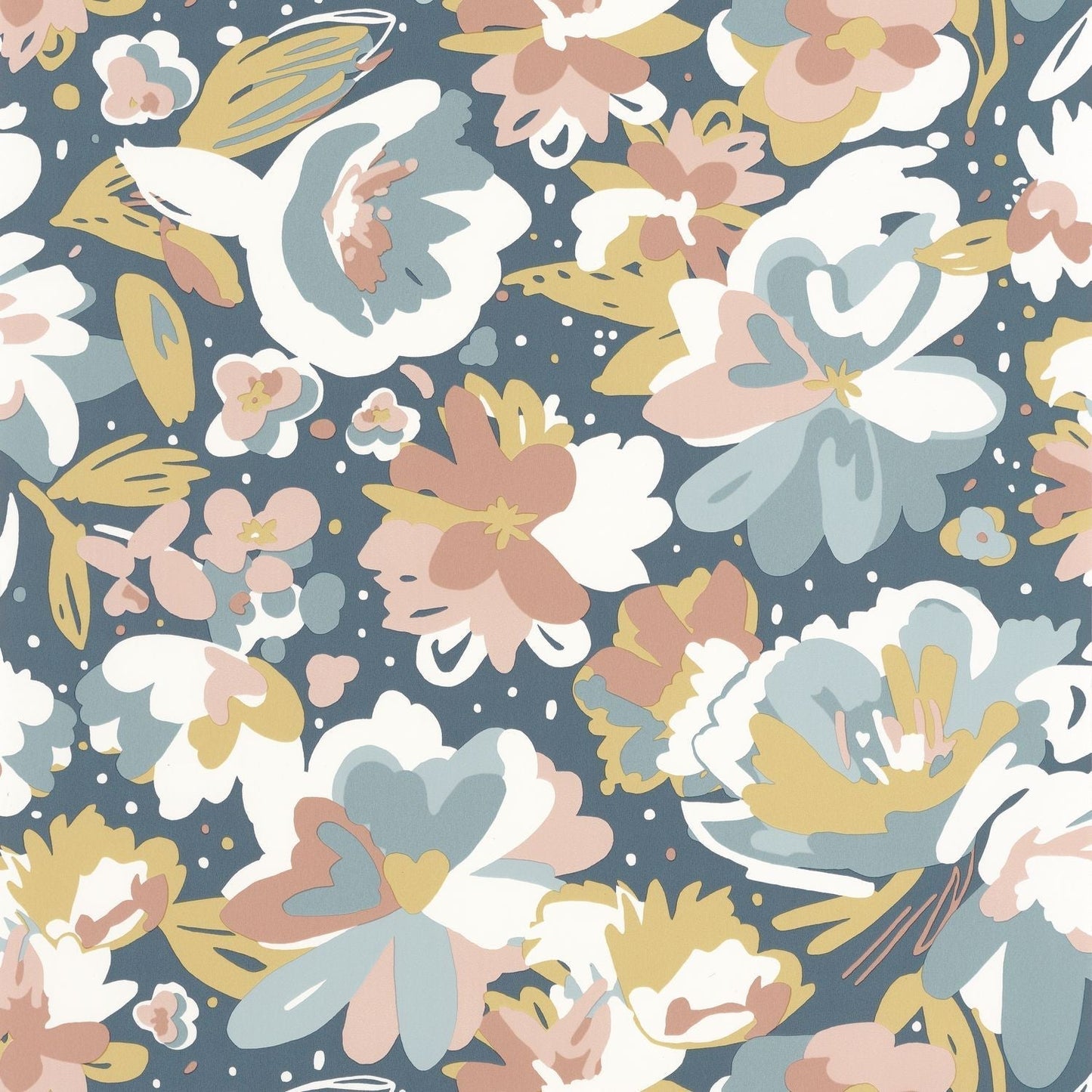 Flower Power July Wallpaper - Bleu Rose - Caselio - 101876041