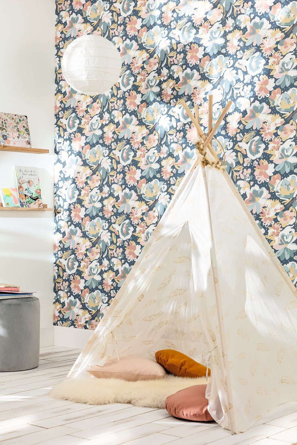 Flower Power July Wallpaper - Bleu Rose - Caselio - 101876041