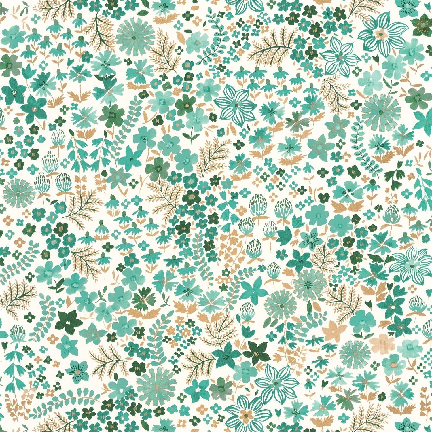 Flower Power June Wallpaper - Emeraude Dore - Caselio - 101867126