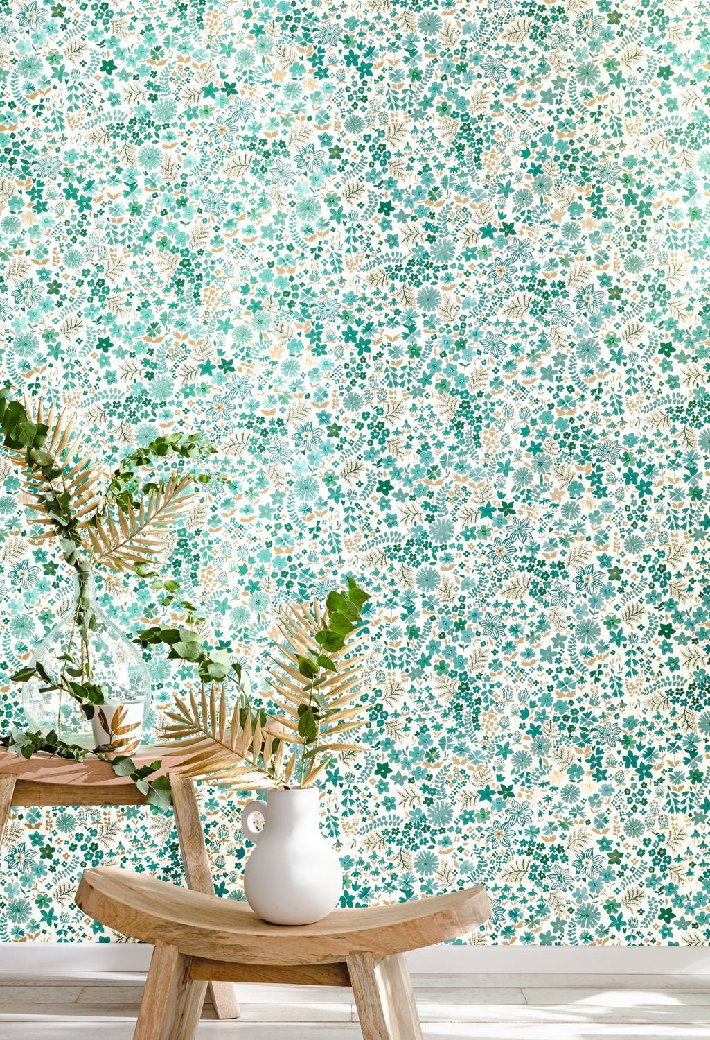 Flower Power June Wallpaper - Emeraude Dore - Caselio - 101867126