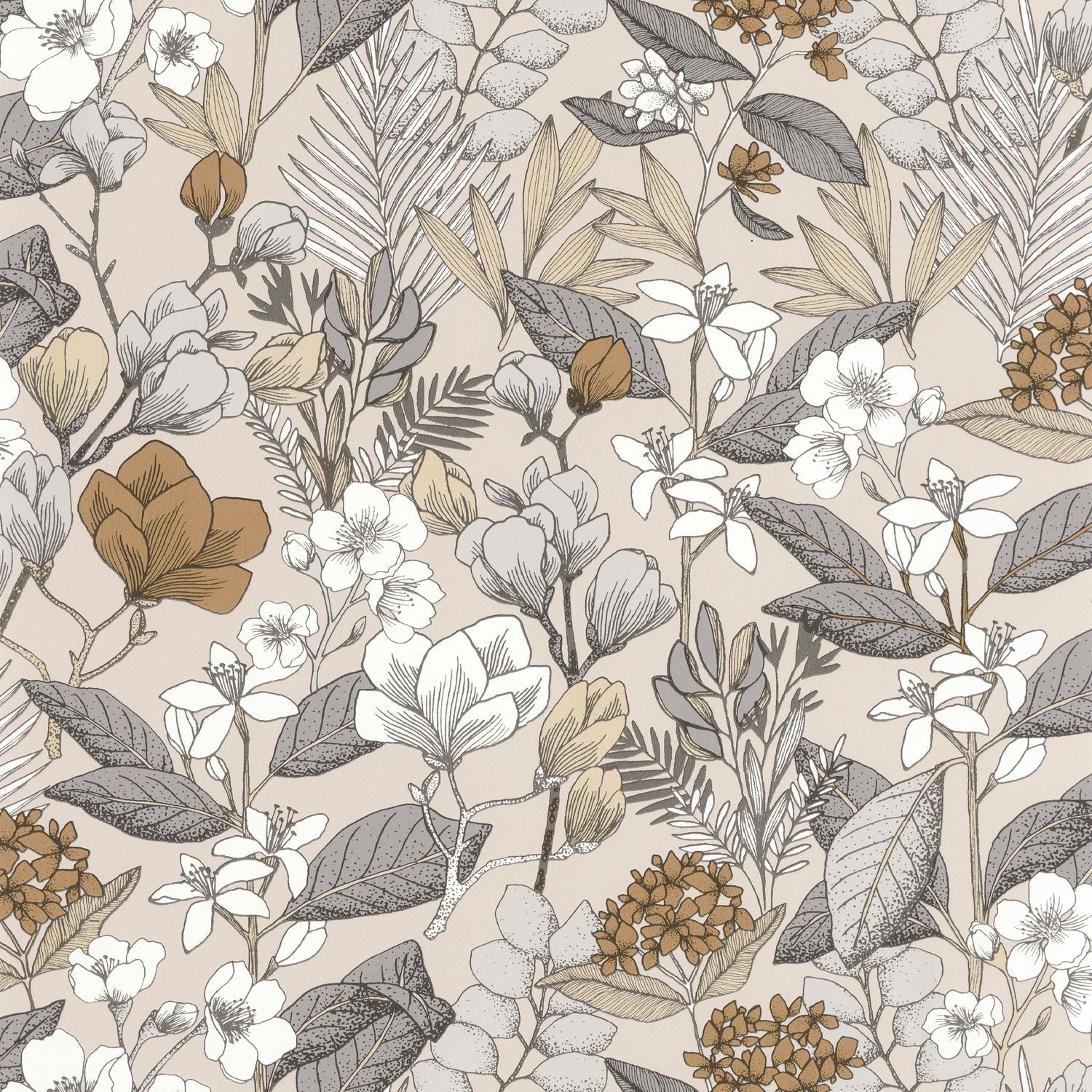 Flower Power May Wallpaper - Beige Gris - Caselio - 101851099