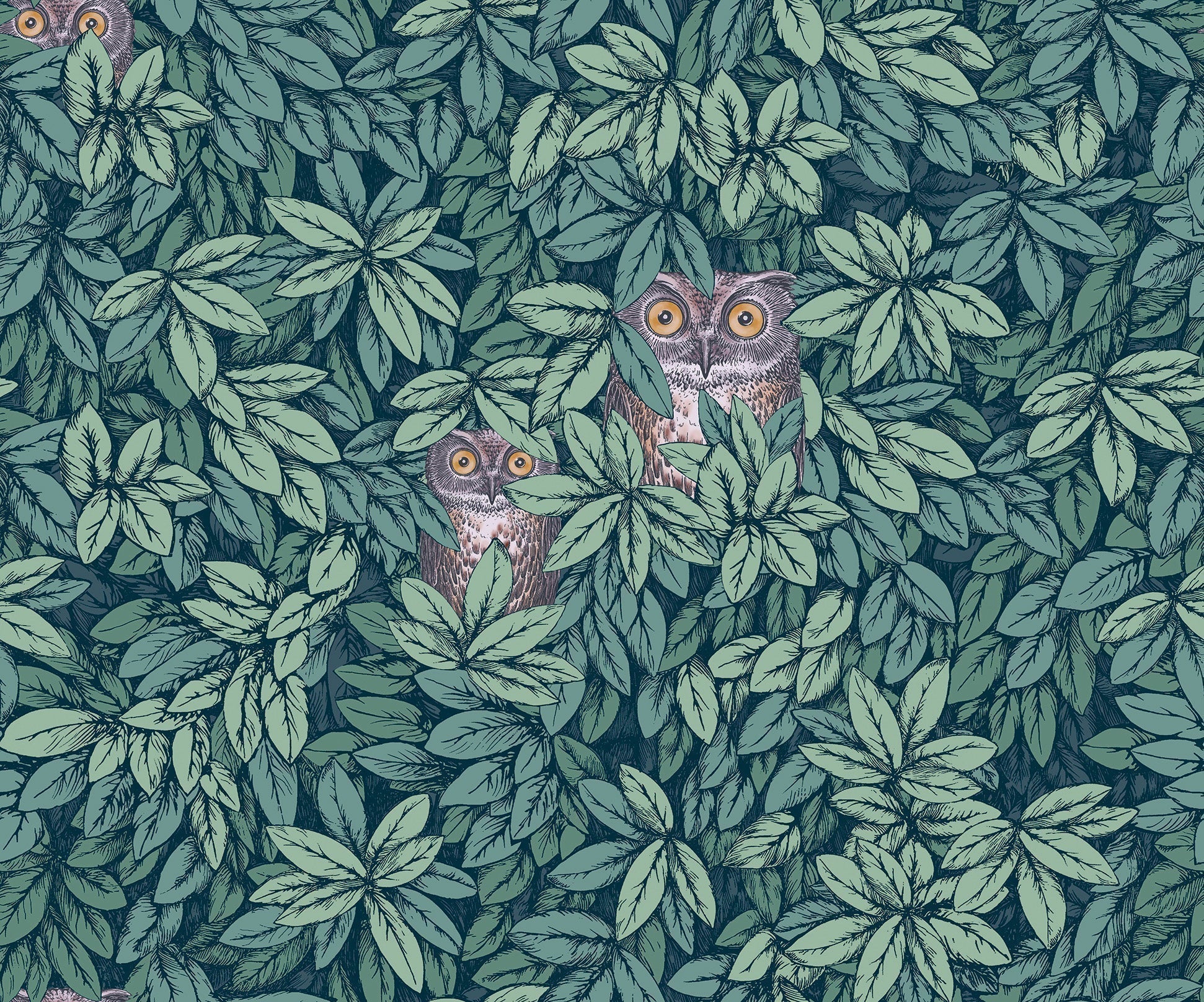 Foglie e Civette Wallpaper - Viridian - 123/11051 - Cole & Son - Premier Wallcovering