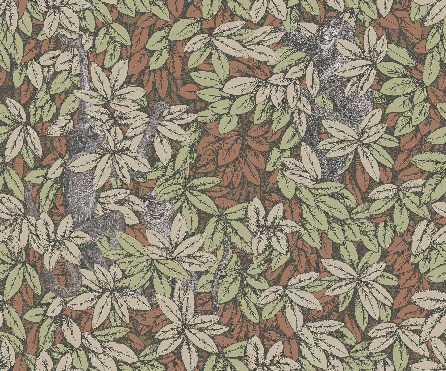Foglie e Scimmie Wallpaper - Olive & Orange - 123/10047 - Cole & Son - Premier Wallcovering
