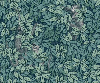 Foglie e Scimmie Wallpaper - Viridian - 123/10046 - Cole & Son - Premier Wallcovering