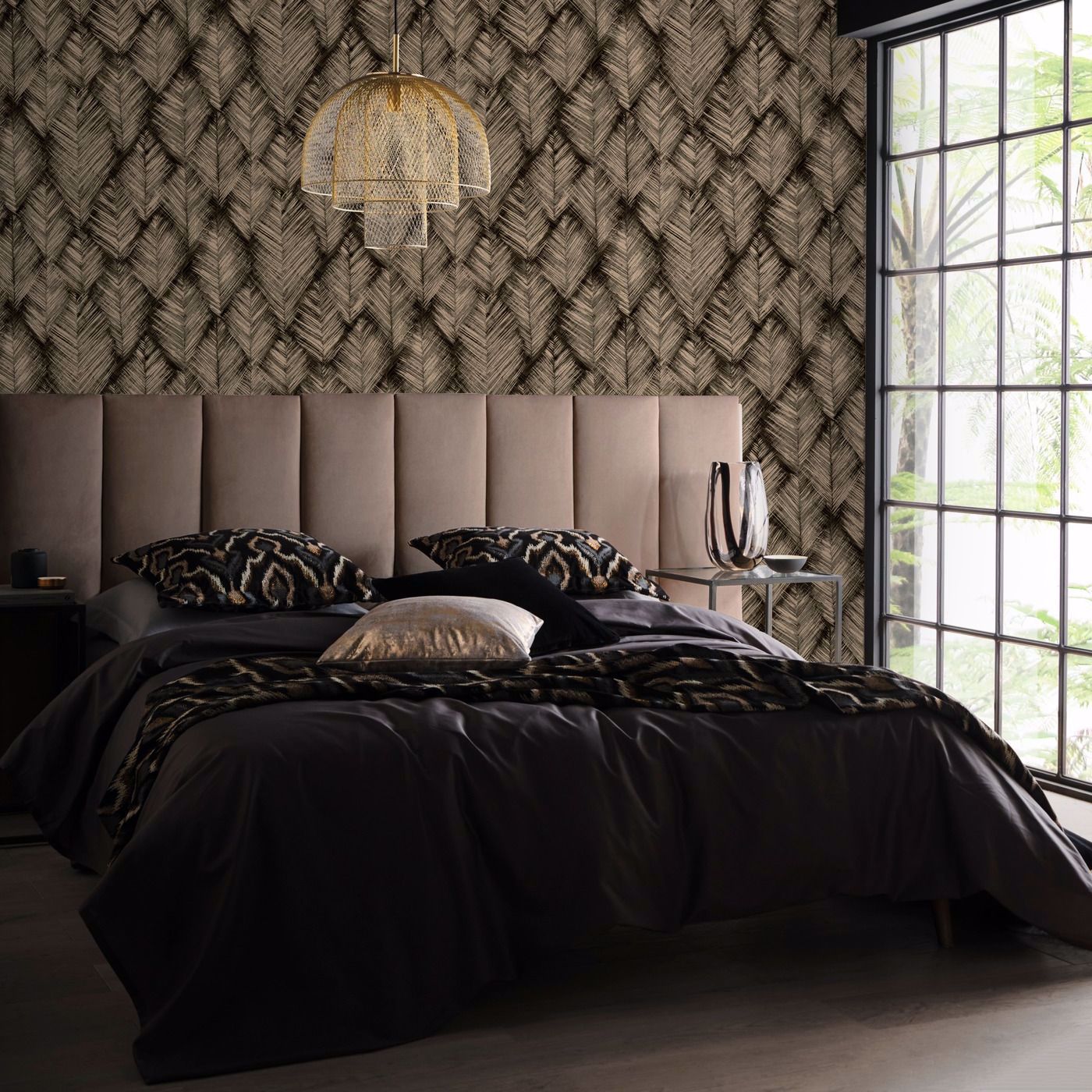 Folius Wallpaper - Charcoal/Gilver - Clarke & Clarke - W0206/01 - Premier Wallcovering