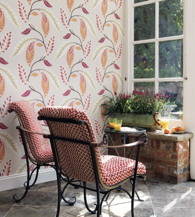 Fontibre Wallpaper - Aqua/Coral Red - Nina Campbell - NCW4207 - 02 - Premier Wallcovering