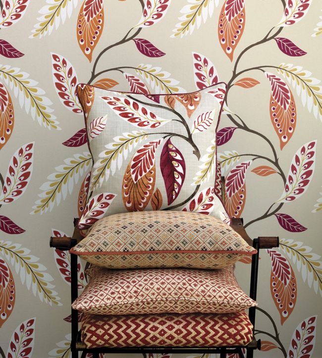 Fontibre Wallpaper - Aqua/Coral Red - Nina Campbell - NCW4207 - 02 - Premier Wallcovering