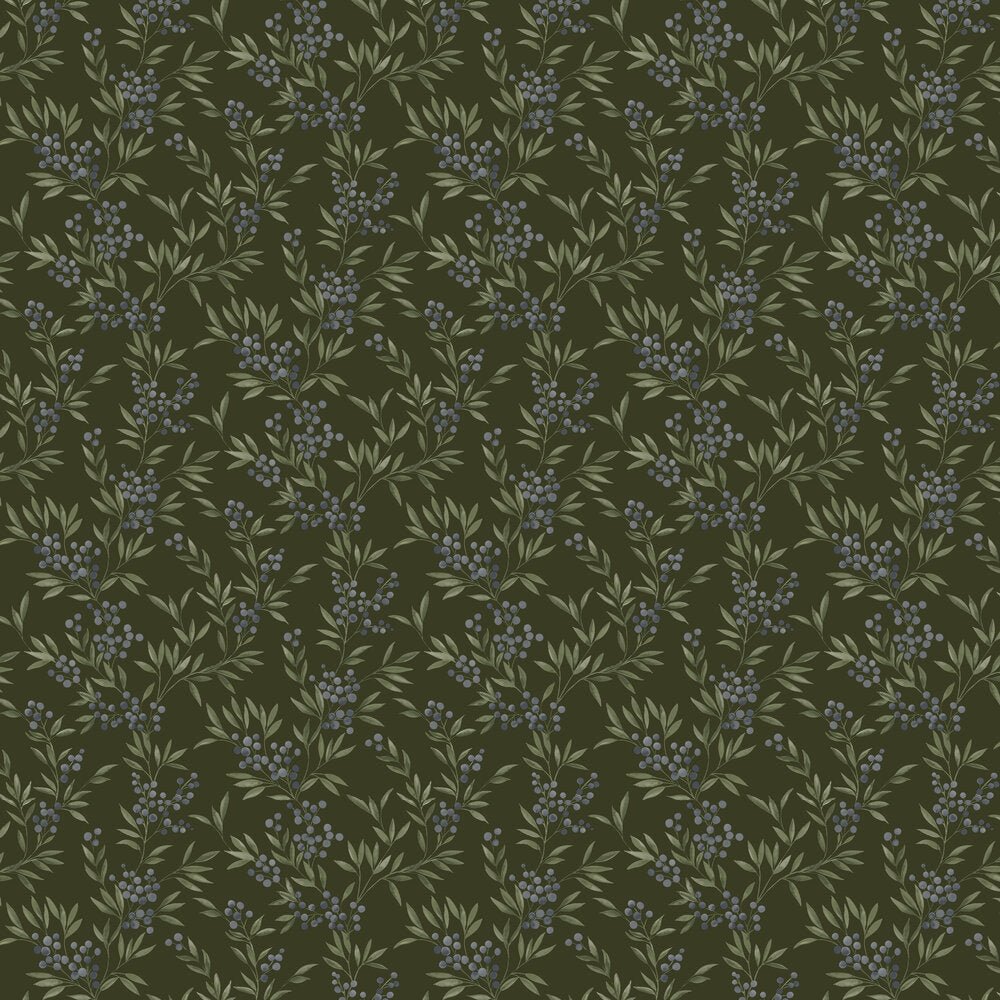 Forest Berries Wallpaper - Deep Green - Boråstapeter - 4715 - Premier Wallcovering