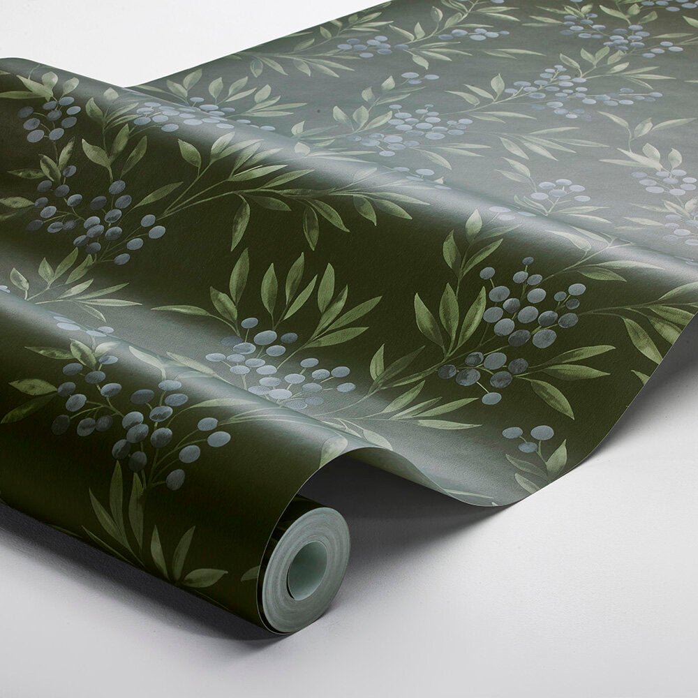 Forest Berries Wallpaper - Deep Green - Boråstapeter - 4715 - Premier Wallcovering