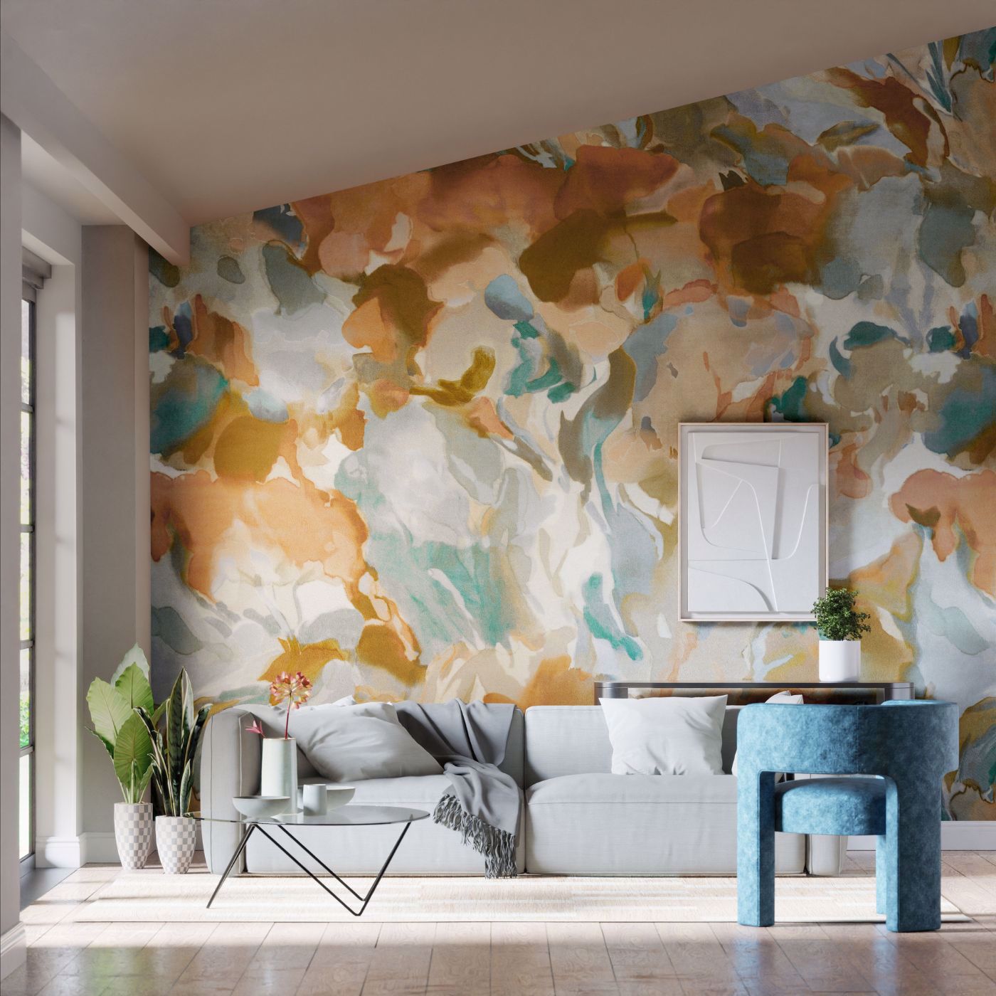 Foresta Wallpaper - Baked Terracotta/Cerulean - HC4W113001 - Harlequin - Premier Wallcovering