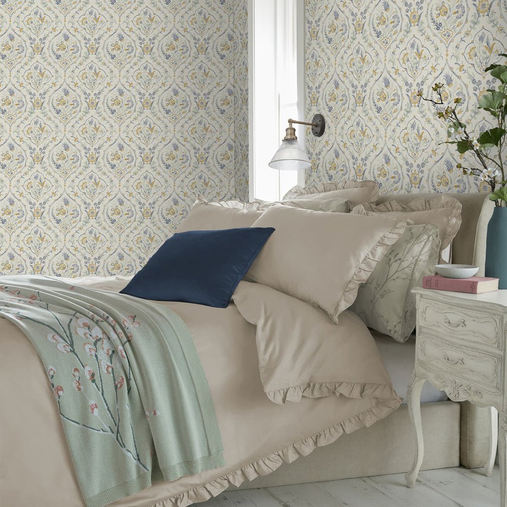 Foscot Damask Wallpaper - Pale Ochre Yellow - Laura Ashley - 121070 - Premier Wallcovering
