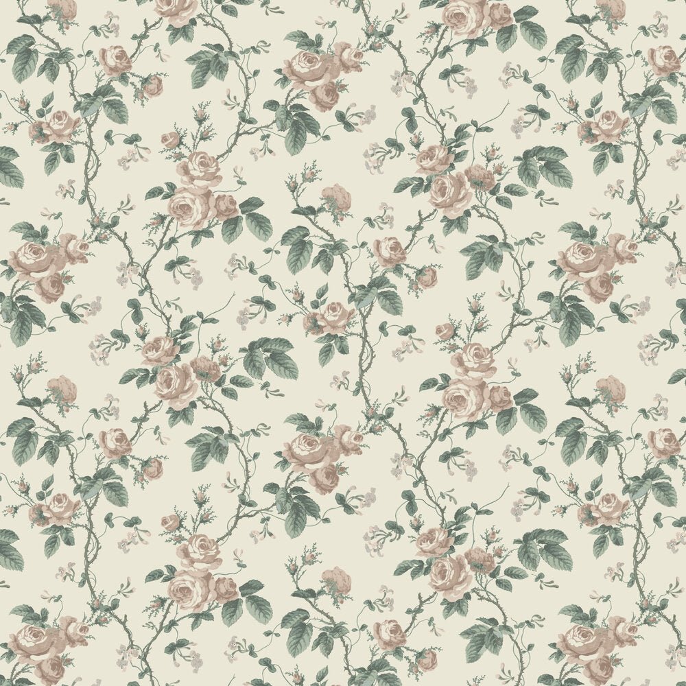 French Roses Wallpaper - Cream / Green - Boråstapeter - 7211 - Premier Wallcovering
