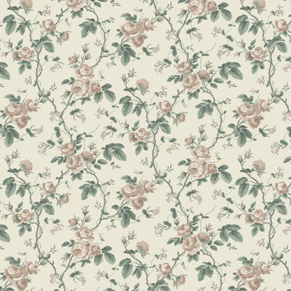 French Roses Wallpaper - Cream / Green - Boråstapeter - 7211 - Premier Wallcovering