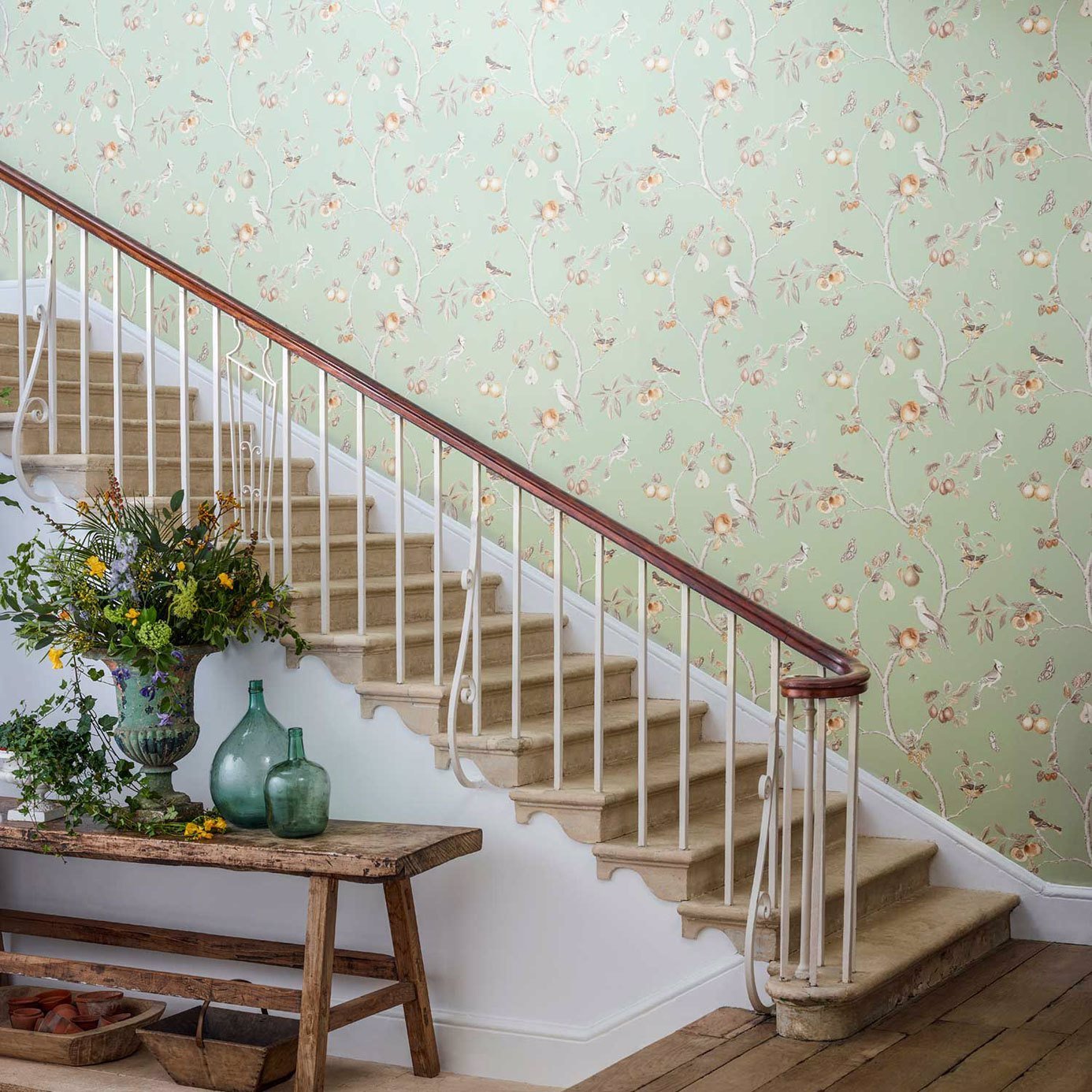 Fruit Aviary Wallpaper - Duck Egg/Multi - Sanderson - DART216312
