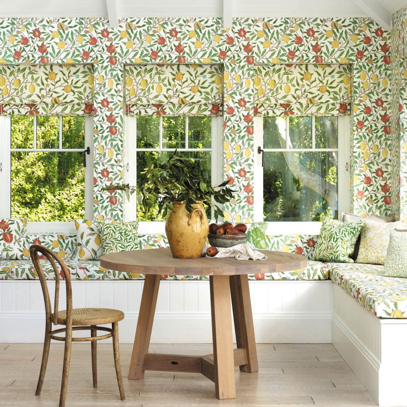 Fruit Fabric - Leaf Green/Madder - Morris & Co - 226907 - Premier Wallcovering