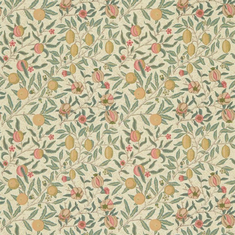 Fruit Fabric - Cream/Teal - Morris & Co - DMC1FU205 - Premier Wallcovering