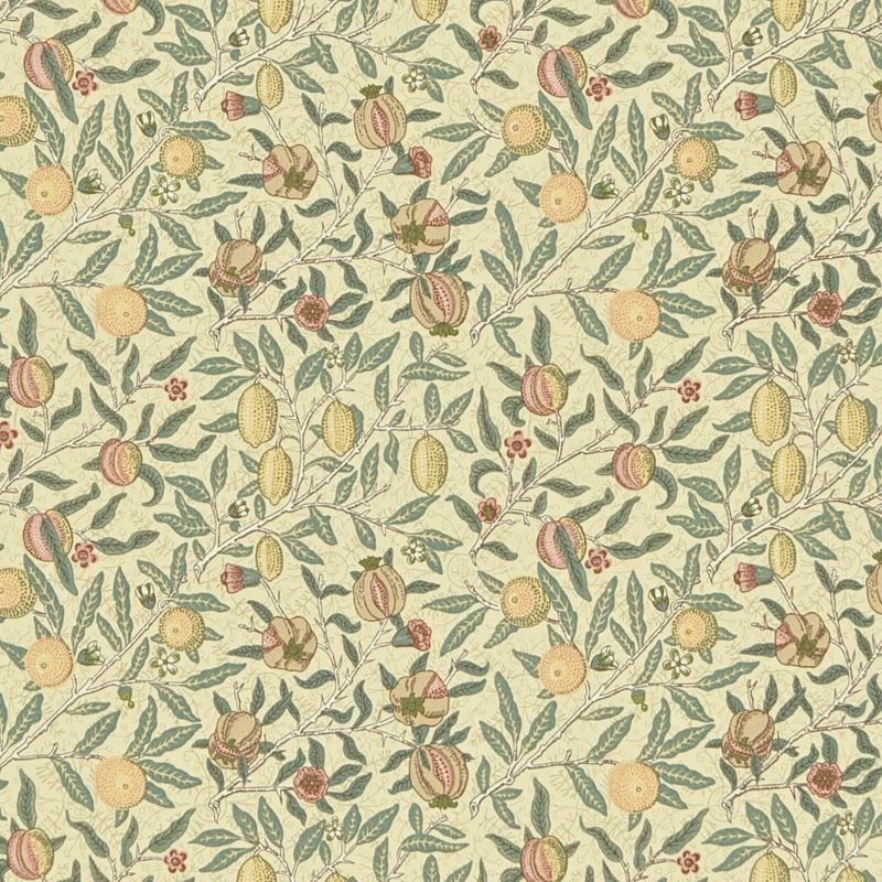 Fruit Minor Fabric - Ivory/Teal - Morris & Co - DCMF226704 - Premier Wallcovering