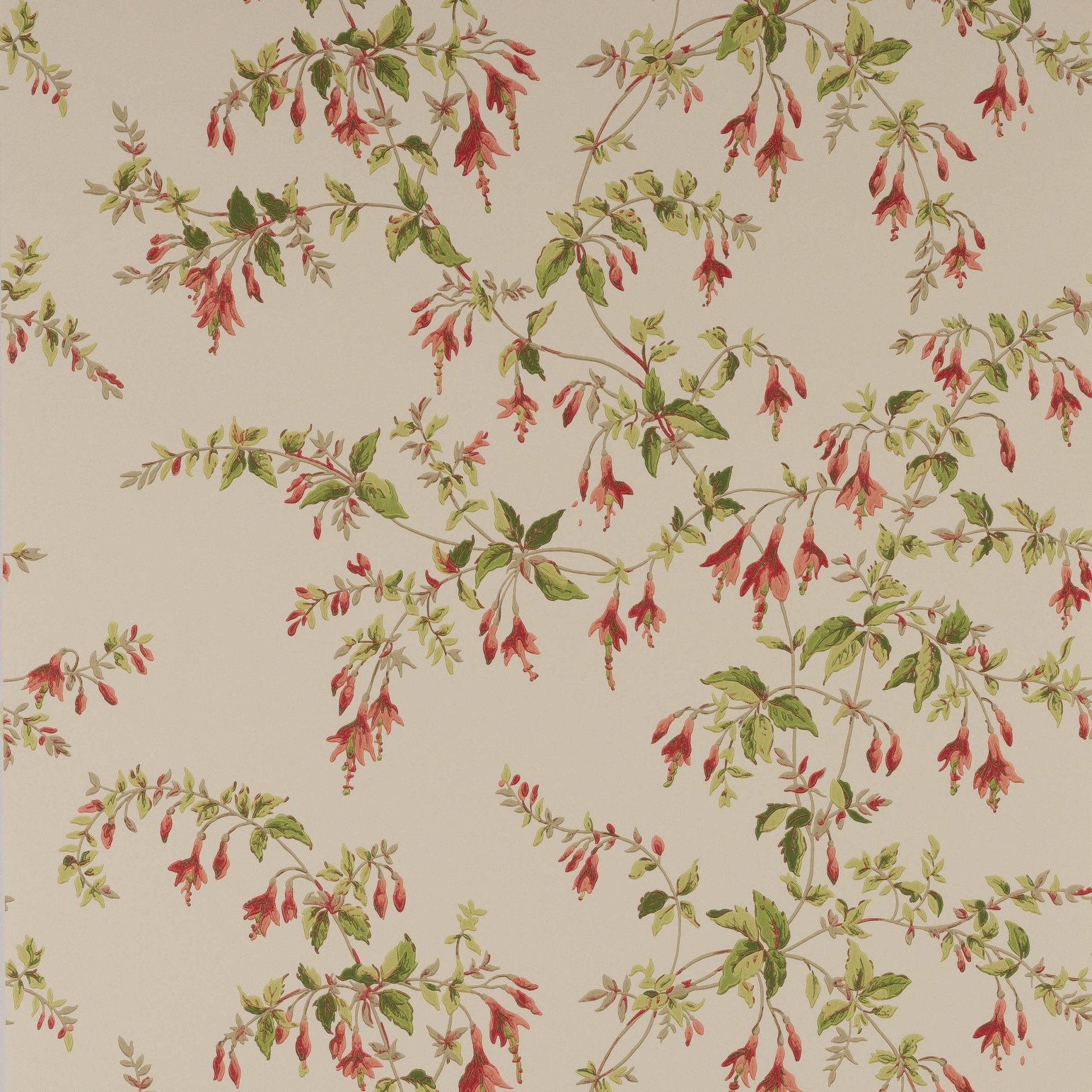 Fuchsia Wallpaper - Tomato/Green - Colefax & Fowler - W7018 - 06 - Premier Wallcovering