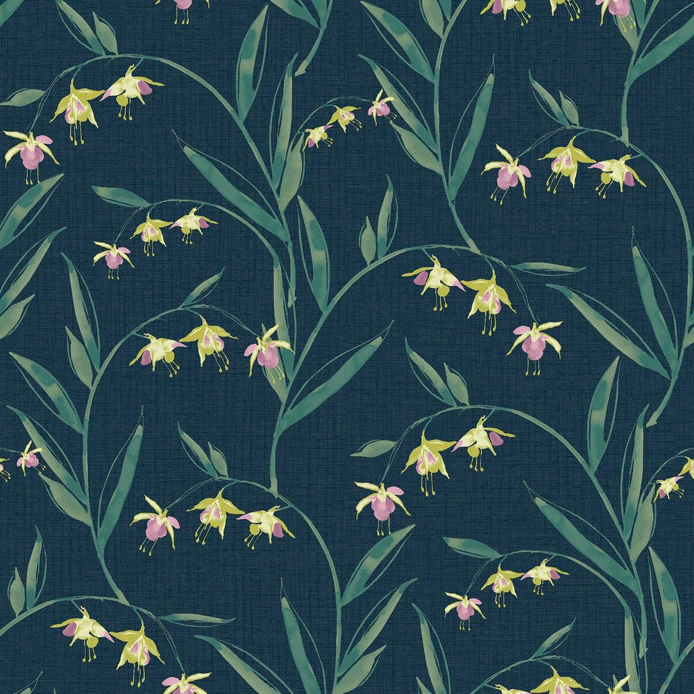 Fulwell Fuchsia Wallpaper - Midnight Seaspray - Laura Ashley - 127402 - Premier Wallcovering